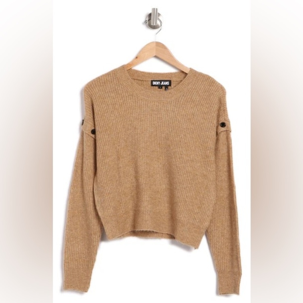 NWOT DKNY Drop-Shoulder Long Sleeve Ribbed Sweater in Tan/Beige